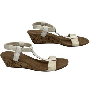 Alfani White Wedge Sandals Womens Size 6.5 Faux Leather Strap Cork Sole